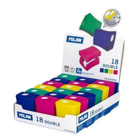 MILAN Sacapuntas Doble con Depósito Colores Surtidos (Pack de 18)